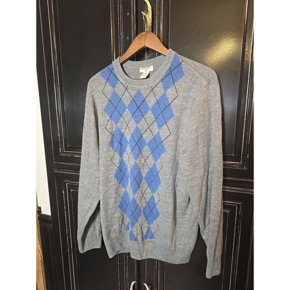 Dockers Xl‎ Argyle Sweater Grey with Blue Diamond Pattern